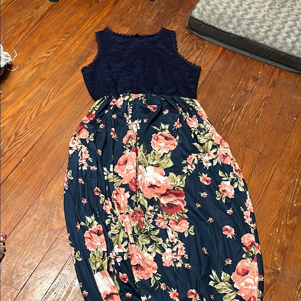 Floral Maxi Dress with Navy Lace Top